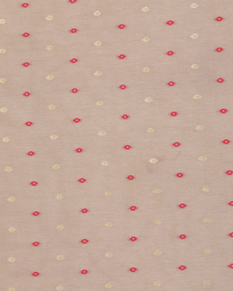 Dusty Beige Dola Silk Self Woven Resham Minakari Barfi Buti Fabric