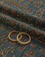 Dusty Green Dupion Silk Buta Printed Fabric with Sequins & Kasab Embroidery