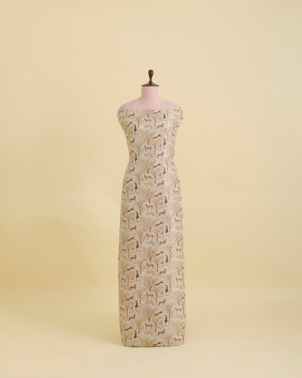 Ivory Dupion Jacquard Figure Printed Zari Woven
