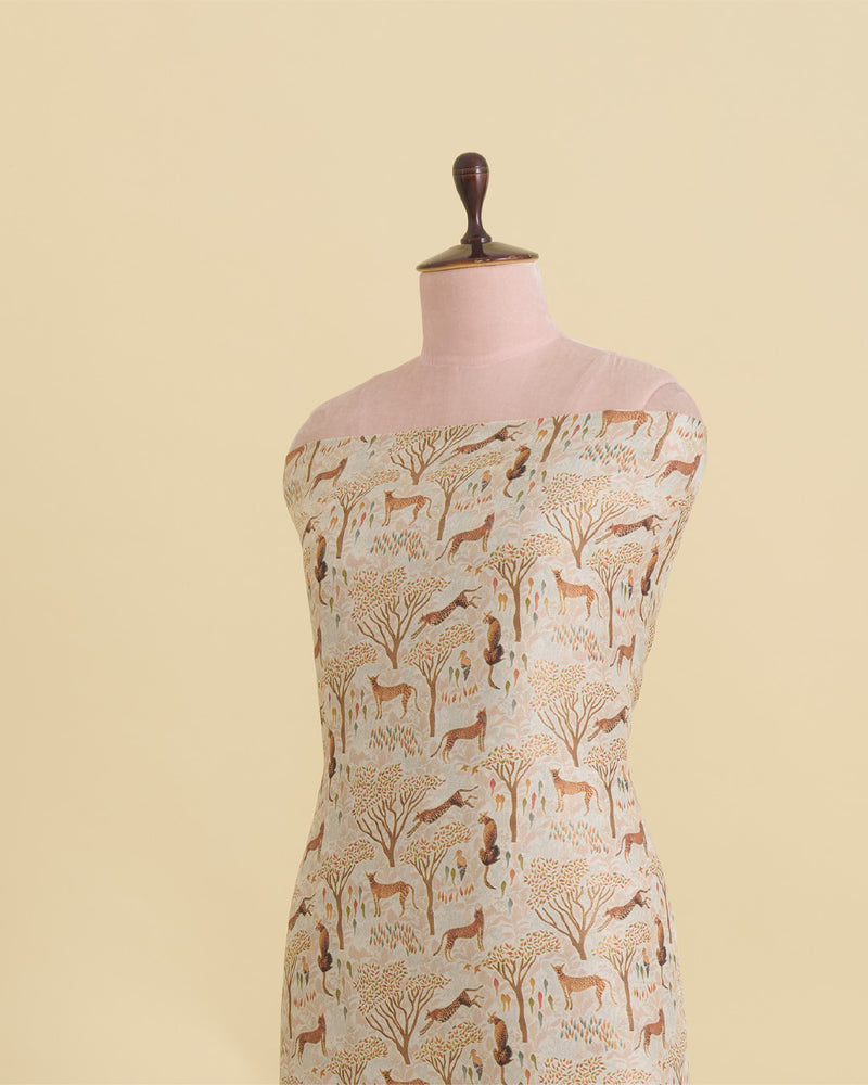 Ivory Dupion Jacquard Figure Printed Zari Woven