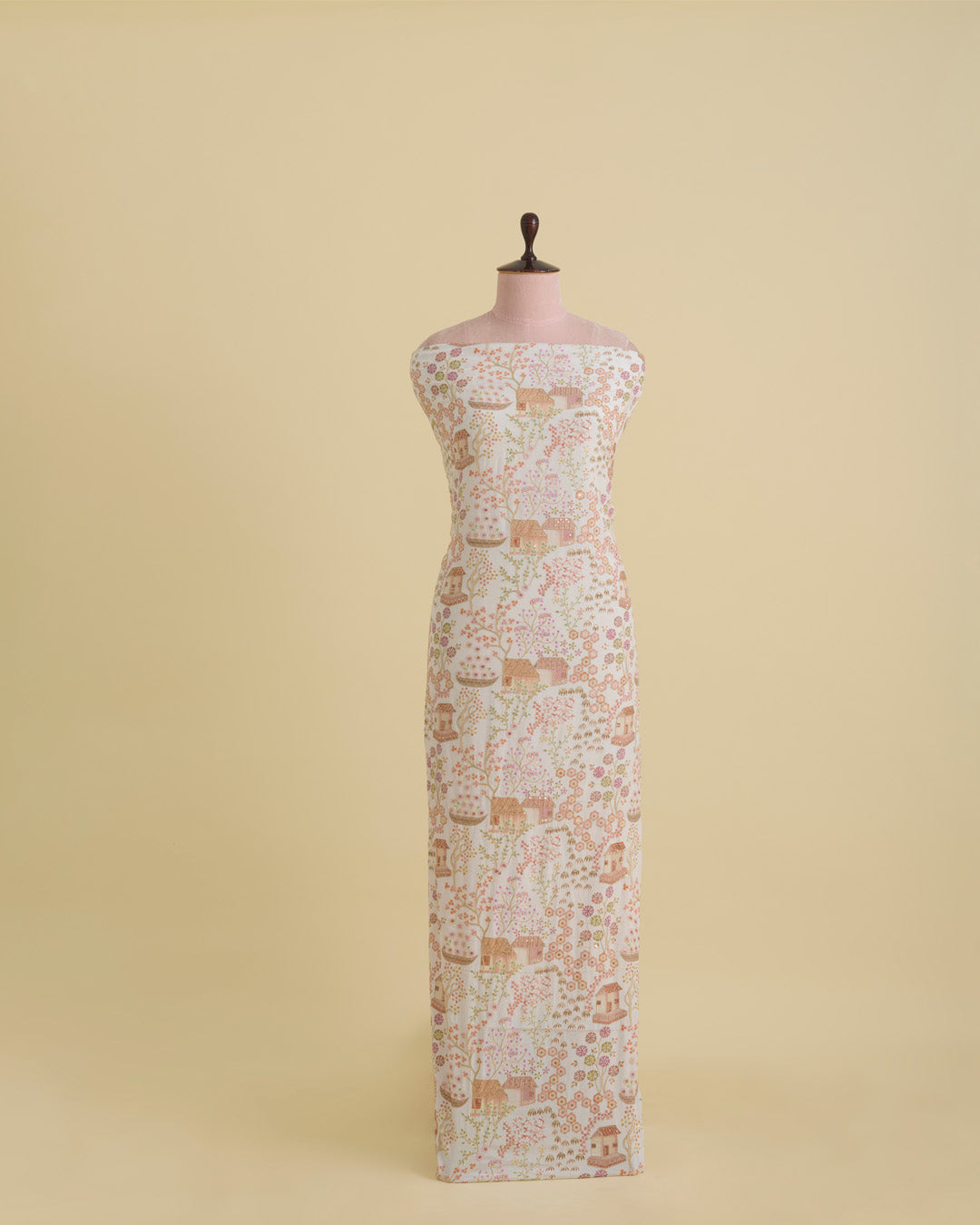 Dupion Silk Jaal Buta Printed Fabric with Sequins & Kasab Embroidery – Ivory