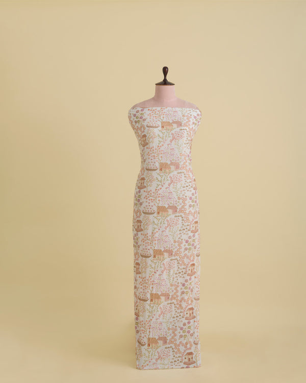Dupion Silk Jaal Buta Printed Fabric with Sequins & Kasab Embroidery – Ivory
