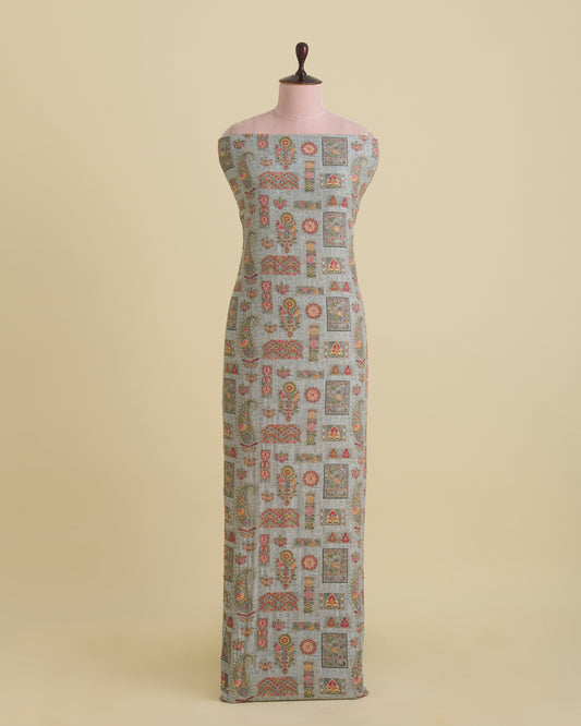 Light Grey Dupion Silk Fabric with Sequins & Kasab Embroidery