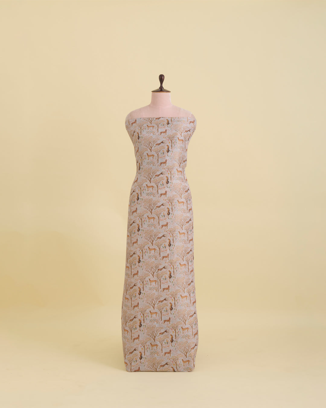 Misty Lilac Grey Dupion Jacquard Figure Printed Zari Woven