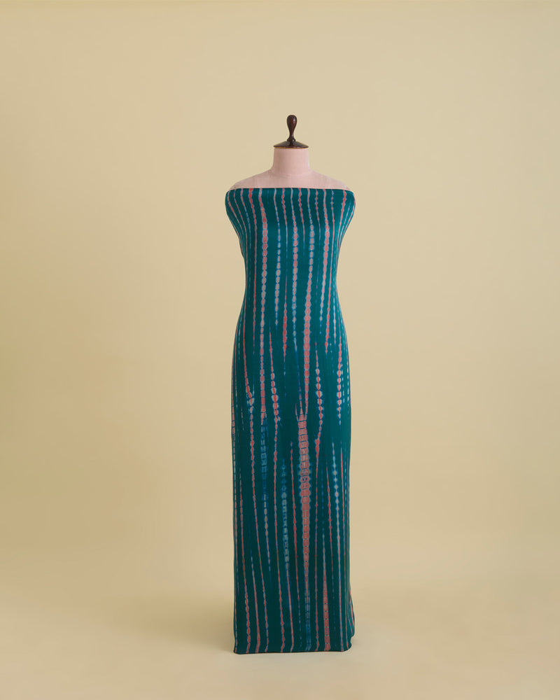 Dupion Satin Tie-Dye Printed Fabric – Peacock Green/Red