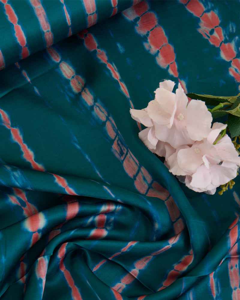 Dupion Satin Tie-Dye Printed Fabric – Peacock Green/Red
