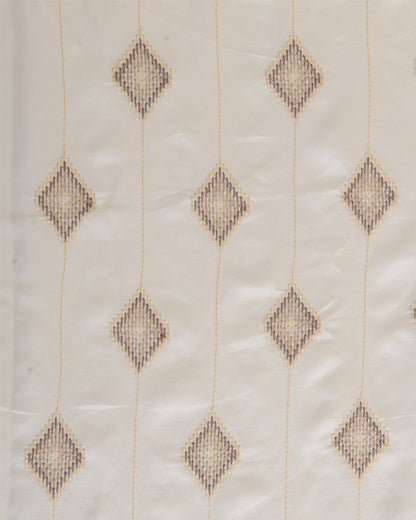White Dupion Silk Thread Emb Ikat Stripes Fabric