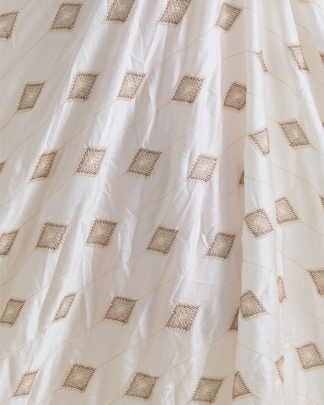 White Dupion Silk Thread Emb Ikat Stripes Fabric