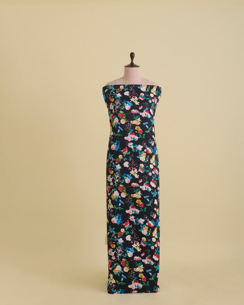 Dutch Satin Floral Printed Fabric – Black