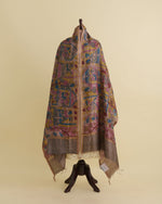 Mustard Desi Tussar Hand Figure Printed Dupatta