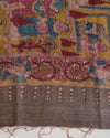 Mustard Desi Tussar Hand Figure Printed Dupatta