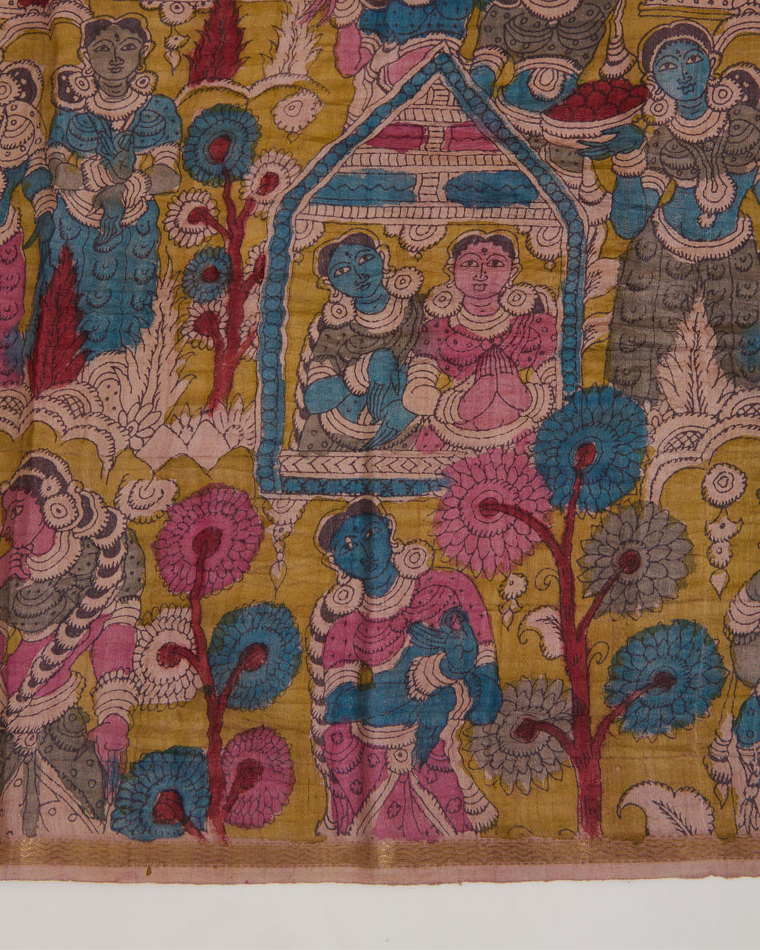 Mustard Desi Tussar Hand Figure Printed Dupatta