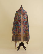 Petrol Blue Desi Tussar Hand Figure Printed Dupatta