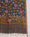 Petrol Blue Desi Tussar Hand Figure Printed Dupatta