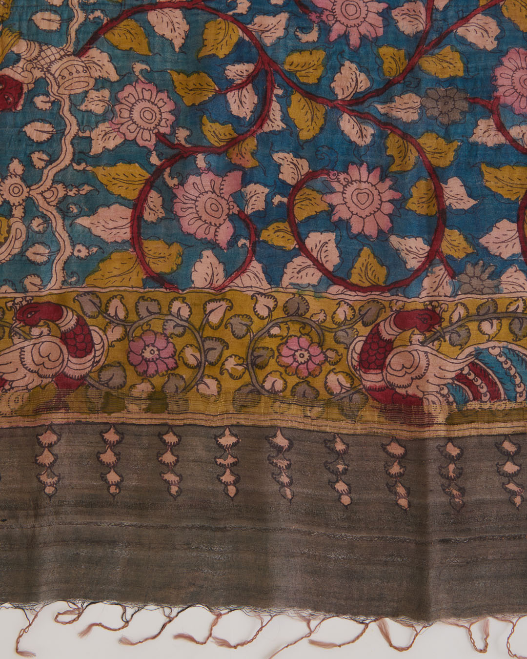 Petrol Blue Desi Tussar Hand Figure Printed Dupatta