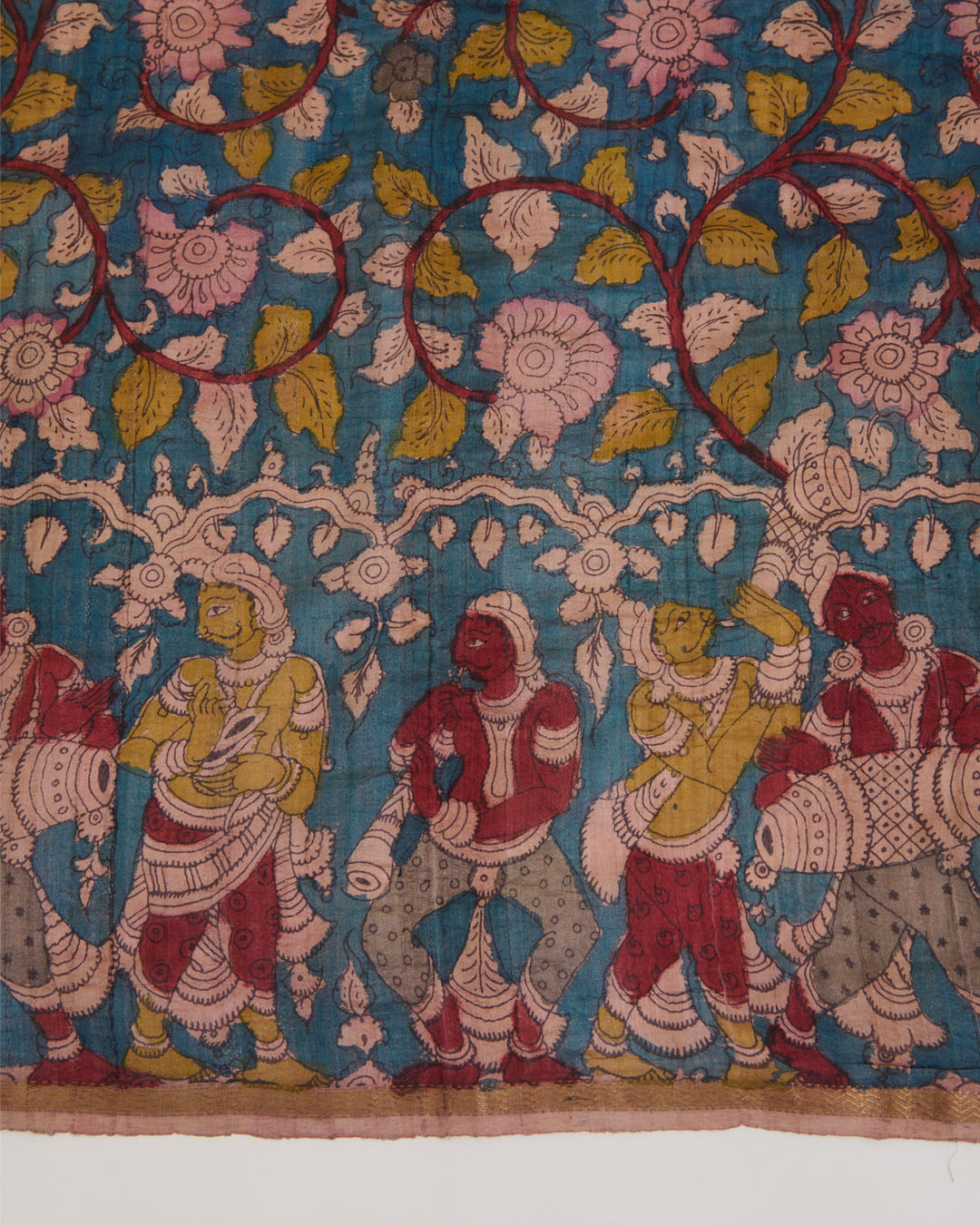 Petrol Blue Desi Tussar Hand Figure Printed Dupatta