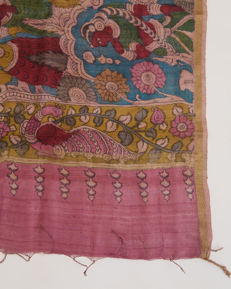 Petrol Blue Desi Tussar Hand Figure Printed Dupatta