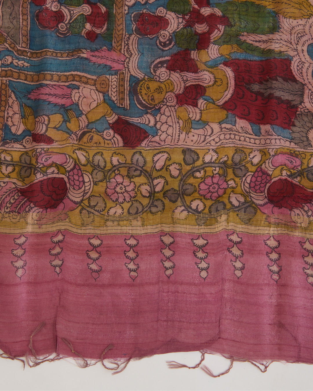 Petrol Blue Desi Tussar Hand Figure Printed Dupatta