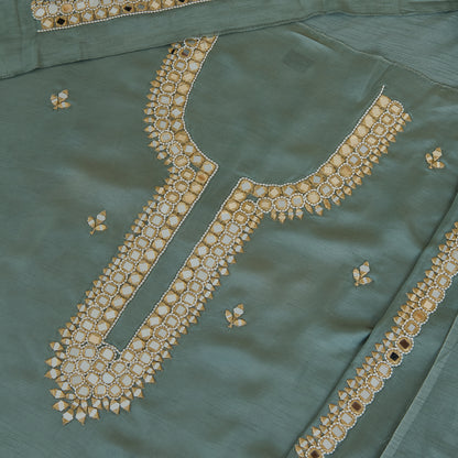 Grey Dupion Satin Embroidered Kurta