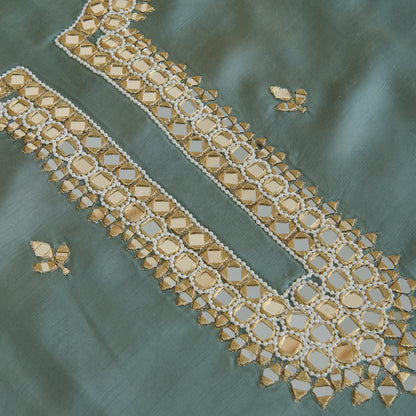 Grey Dupion Satin Embroidered Kurta