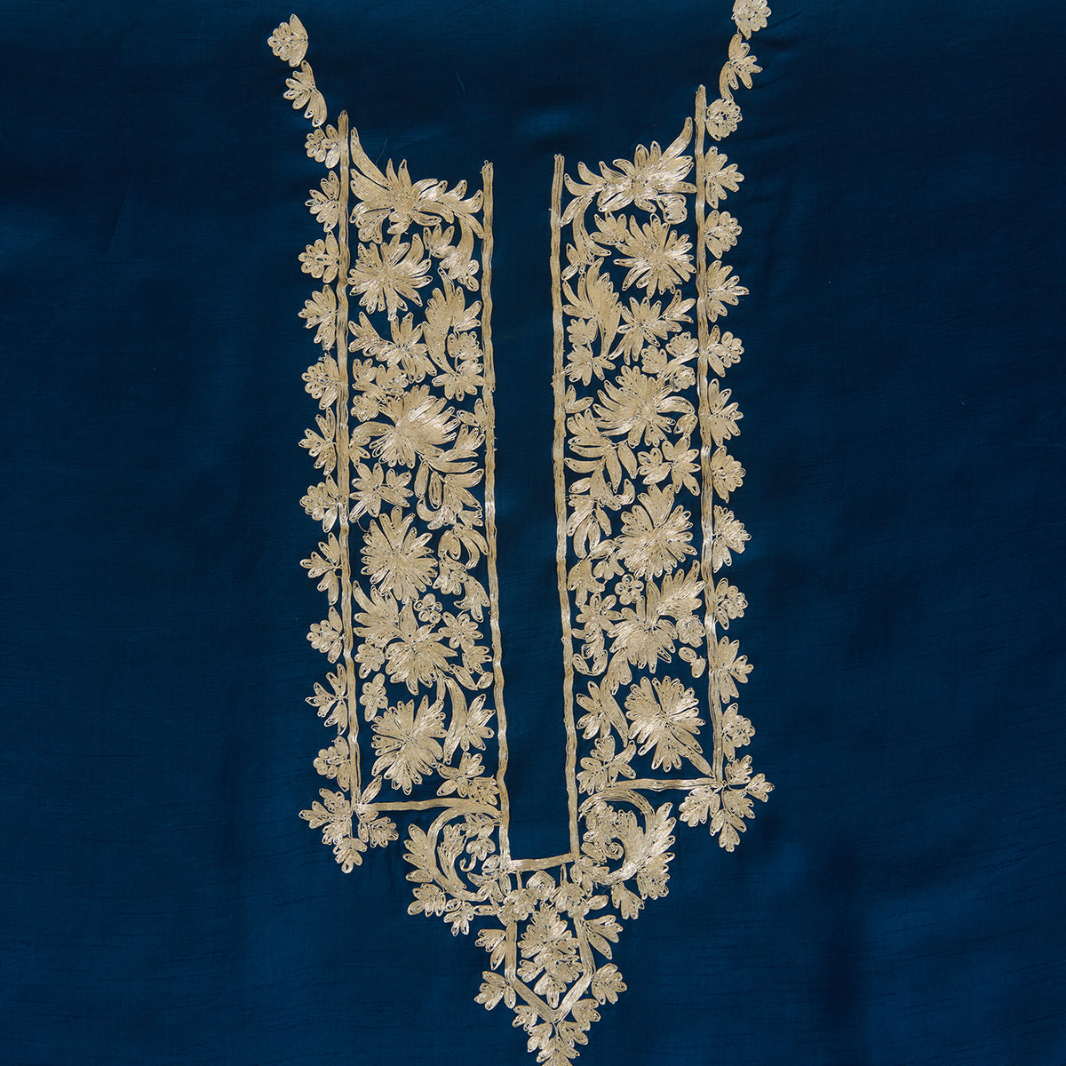 Navy Blue Dupion Satin Kasab Kurta Fabric