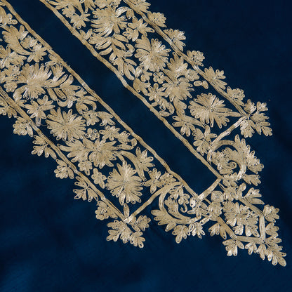 Navy Blue Dupion Satin Kasab Kurta Fabric