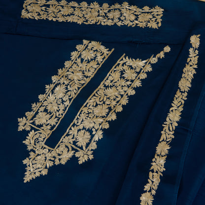 Navy Blue Dupion Satin Kasab Kurta Fabric