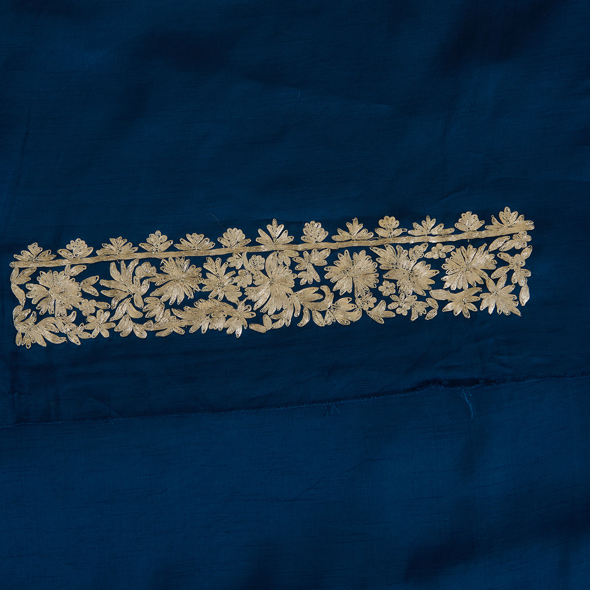 Navy Blue Dupion Satin Kasab Kurta Fabric