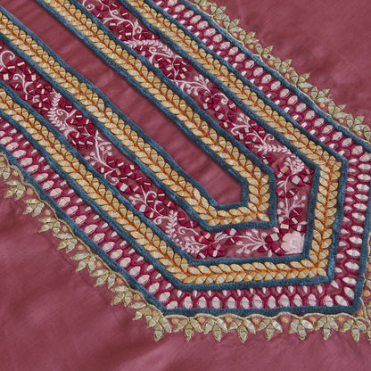 Onion Pink Dupion Satin Resham Mirror Embroidered Kurta Fabric
