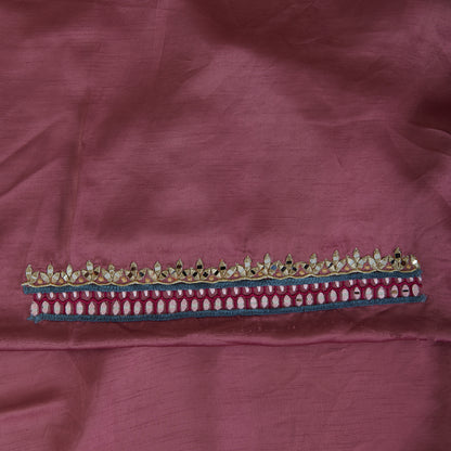 Onion Pink Dupion Satin Resham Mirror Embroidered Kurta Fabric