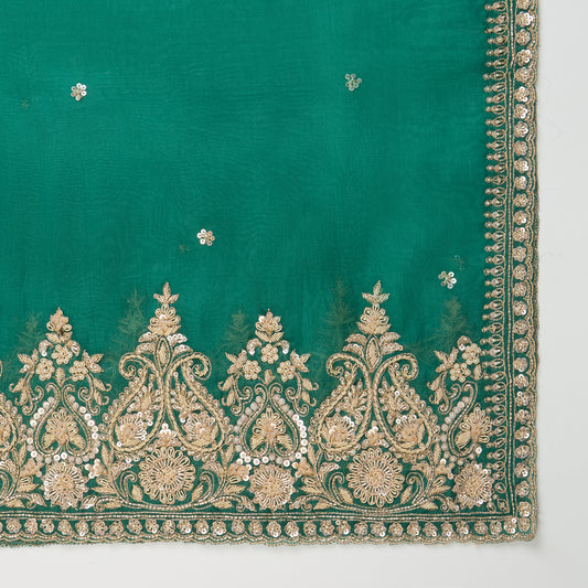 Bottle Green Chiniya Silk Embroidered Kurta Set with Dupatta