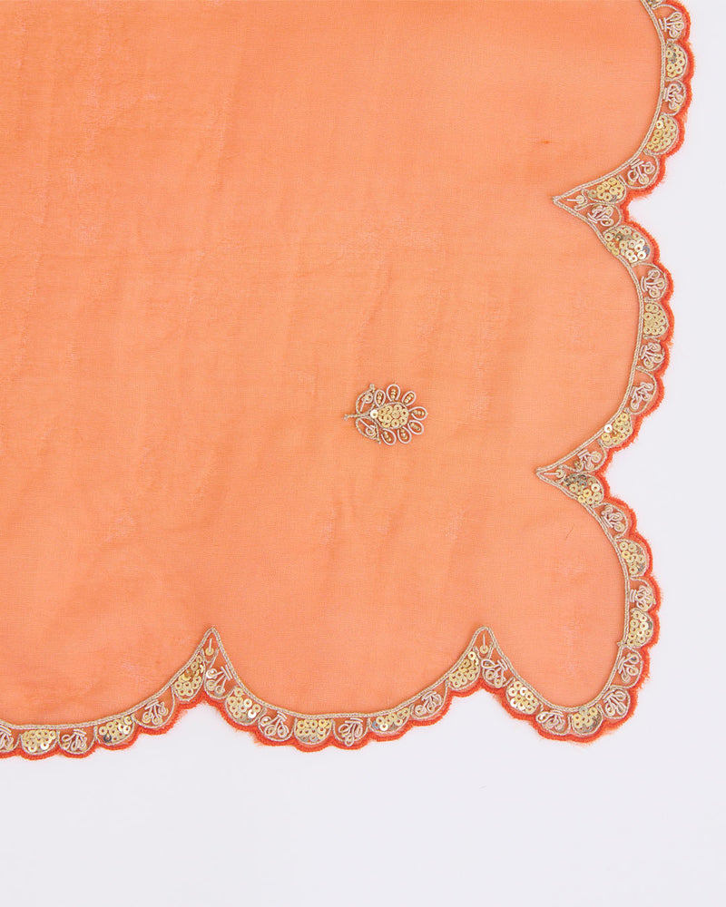 Orange Silk Dupion Kurta Set with Zardosi, Dori & Sequin Embroidery