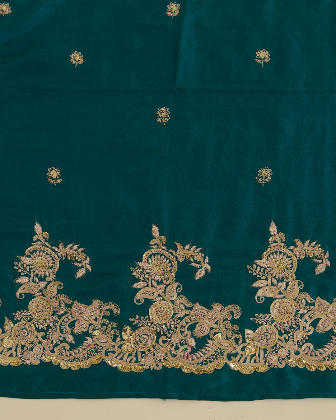 Peacock Green Dupion Silk Kurta Set with Zardozi & Organza Dupatta