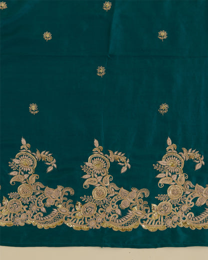 Peacock Green Dupion Silk Kurta Set with Zardozi & Organza Dupatta