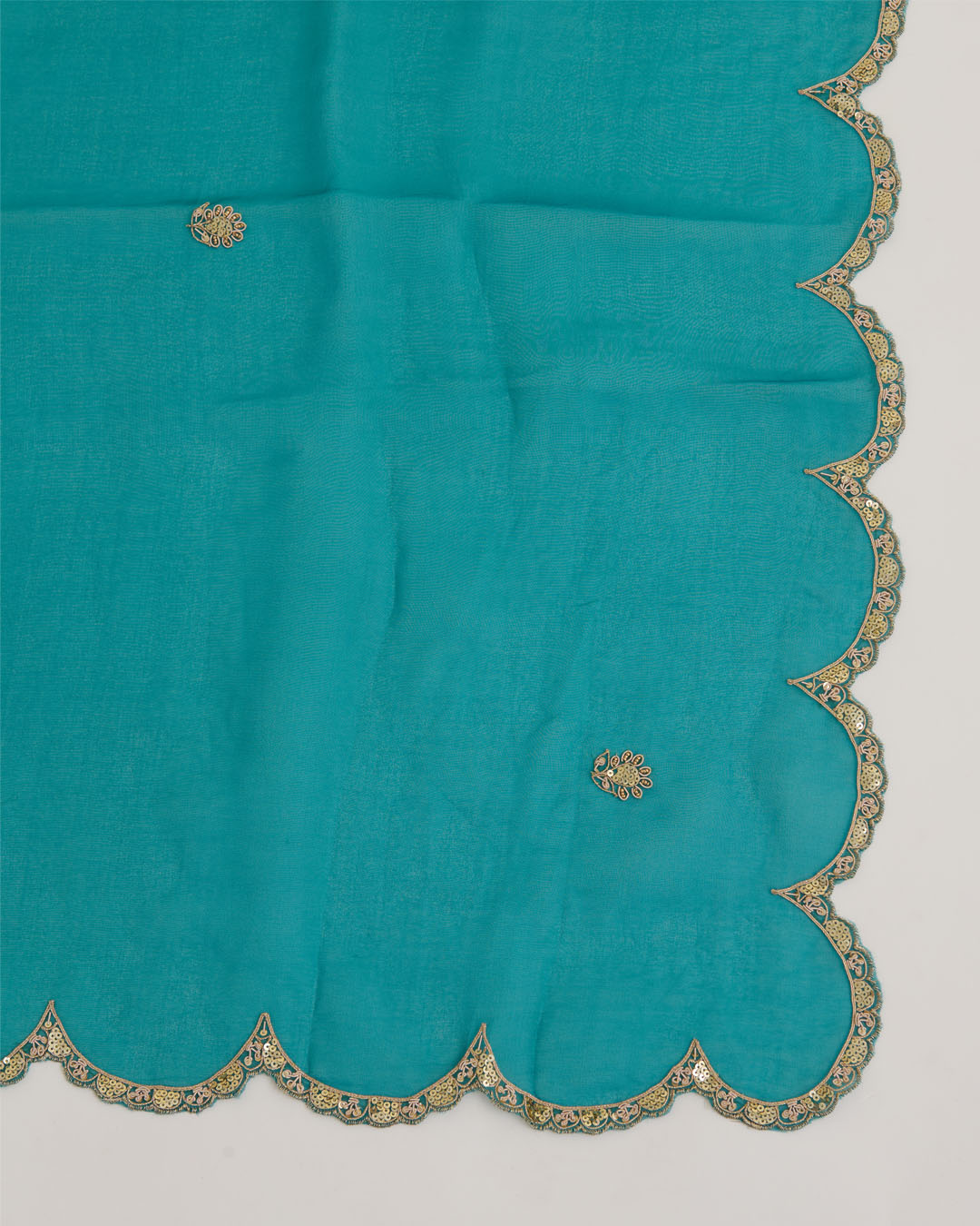 Peacock Green Dupion Silk Kurta Set with Zardozi & Organza Dupatta