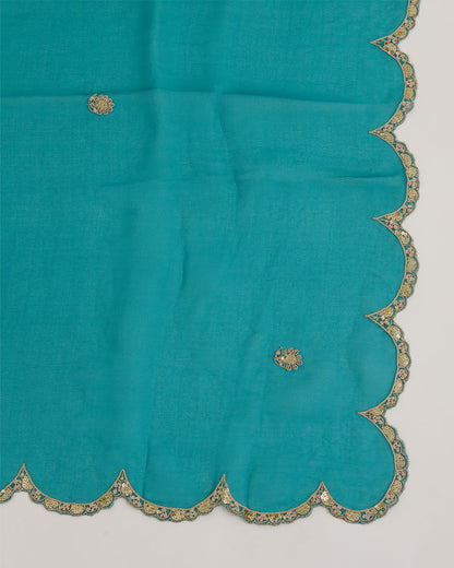 Peacock Green Dupion Silk Kurta Set with Zardozi & Organza Dupatta