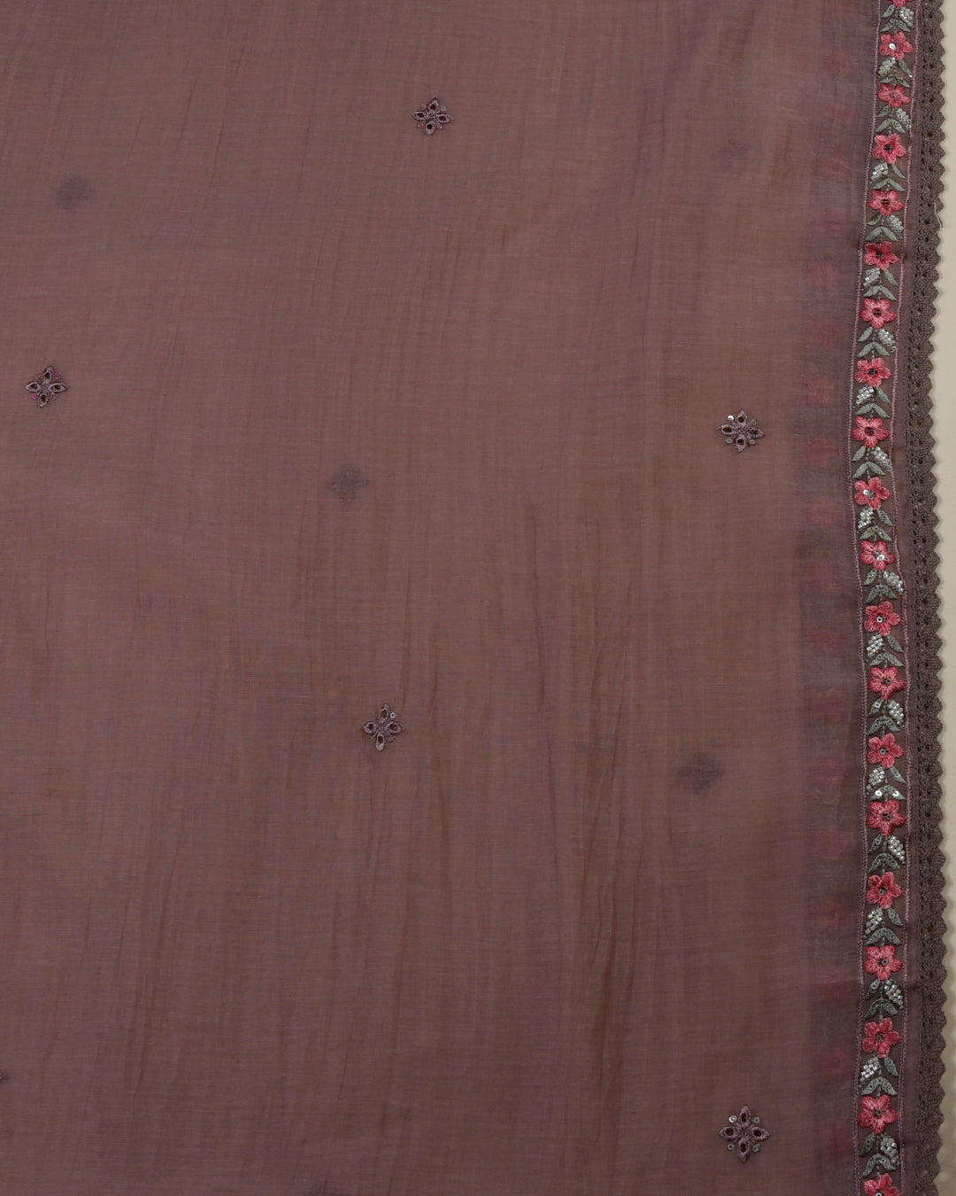 Brown & Pink Fine Chanderi Embroidered Suit with Dupatta