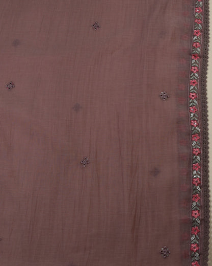 Brown & Pink Fine Chanderi Embroidered Suit with Dupatta