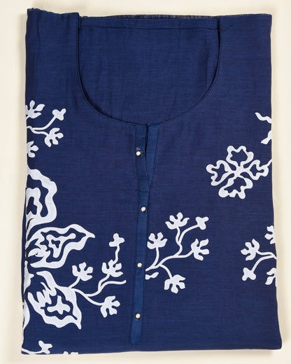Navy Blue Fine Chanderi Appliqué Embroidered Suit Set