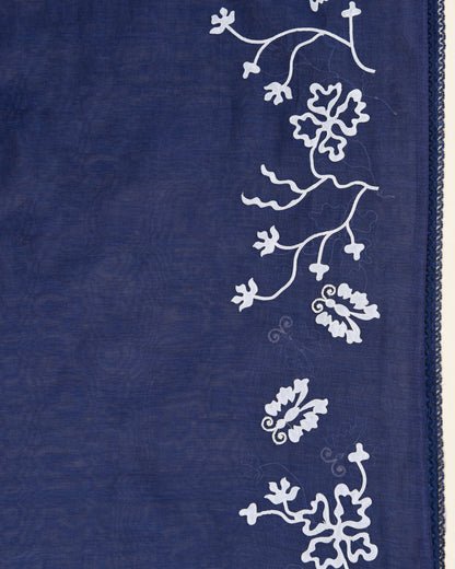 Navy Blue Fine Chanderi Appliqué Embroidered Suit Set