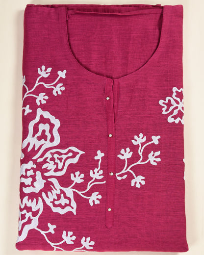 Magenta Pink Fine Chanderi Applique Embroidered Suit Set