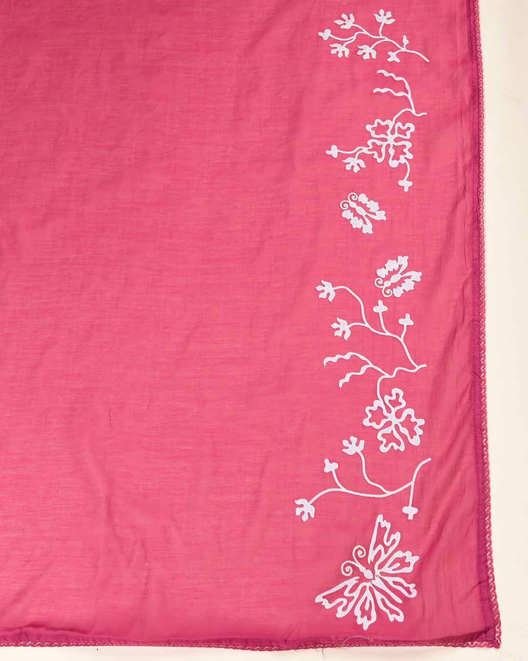 Magenta Pink Fine Chanderi Applique Embroidered Suit Set