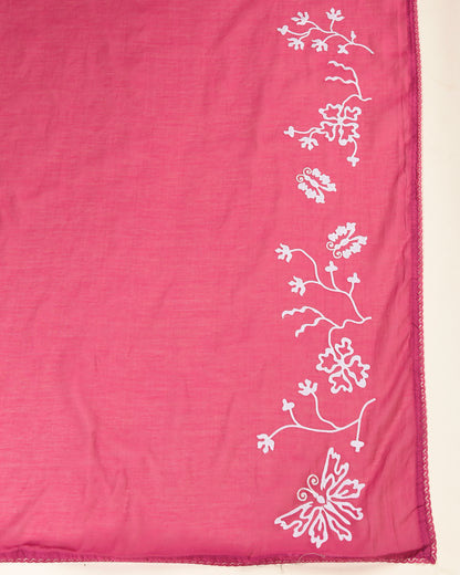 Magenta Pink Fine Chanderi Applique Embroidered Suit Set