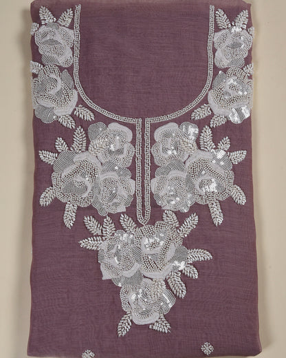 Dusty Mauve Fine Chanderi Embroidered Suit Set