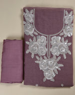 Dusty Mauve Fine Chanderi Embroidered Suit Set