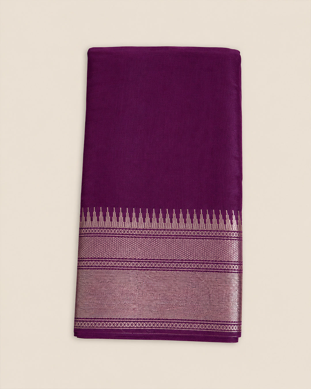 Dark Purple Chanderi Silver Stripes with Water Gold Daman Border Fabric