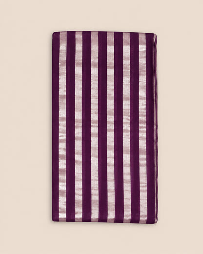Dark Purple Chanderi Silver Stripes with Water Gold Daman Border Fabric