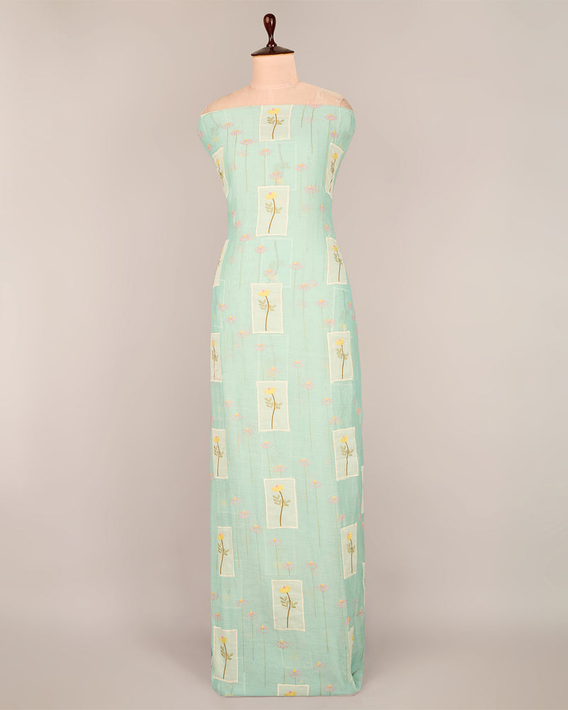 Aqua Blue Fine Chanderi Applique Work Buta Fabric