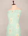 Aqua Blue Fine Chanderi Applique Work Buta Fabric