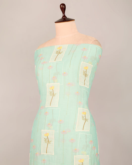 Aqua Blue Fine Chanderi Applique Work Buta Fabric